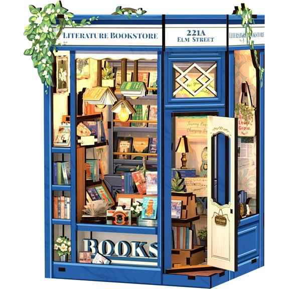 Book Nook Kit - DIY Miniature House Dollhouse Kit for Adults and Teens, Booknook Tiny House Bookshelf Decor 3D Wooden Puzzle, Gifts for Family, Friends (Literature Bookstore)