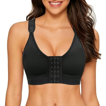 

Irisnaya Women s Sports Bra Post Surgical Bralette Wireless Plus Size Front Closure Bras without Padded Underwire(Black XX-Large)