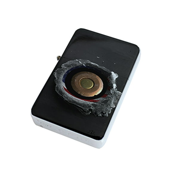 KuzmarK Silver Windproof Flip Top Lighter -  American Flag Bullet Hole