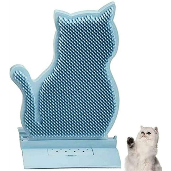 Jouet de Massage à gratter pour Chat avec Herbe à Chat, Brosse de Massage d'angle de Mur de Chat, Peigne de toilettage, pour Chat à Cheveux Longs et Courts (Bleue)