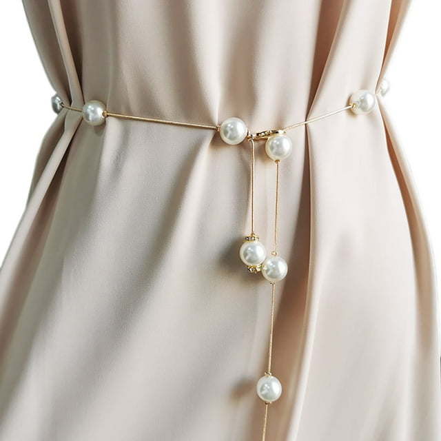 Chaîne de Robe Fausse Perle Alliage Mode Mince Taille Chaîne de Taille Bijoux pour Dames