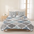 thumbnail image 3 of Blue Grey Twin XL Size Quilt Set Lightweight Bedspread Coverlet Set, Morocco Geometric Plaid Quilted Bedding Cover with 2 Pillow Shams for All Season Layering 68"x98", 3 of 7