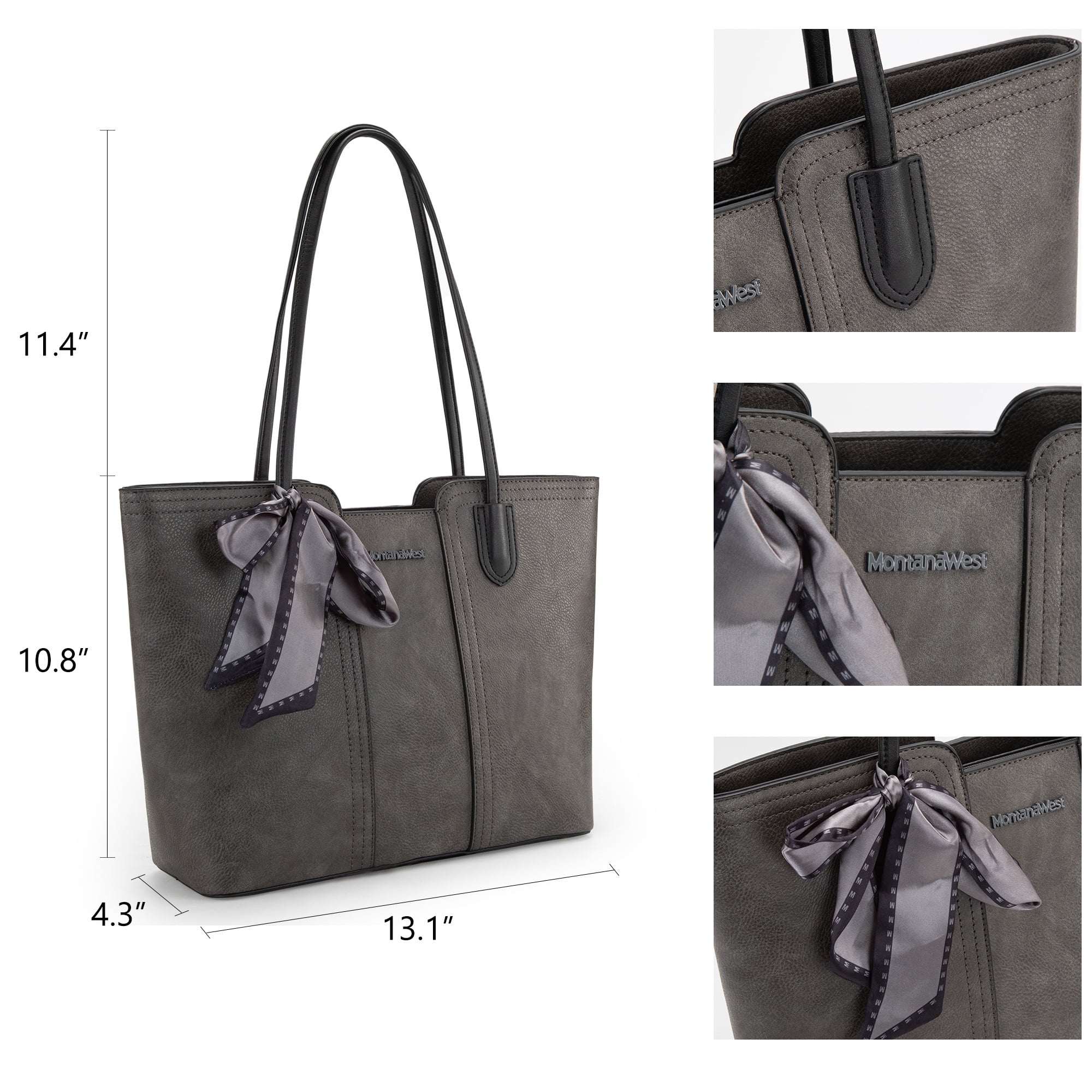 Montana West Tote Bags for Women Medium Top Handle Handbags with Scarf, Dark Grey