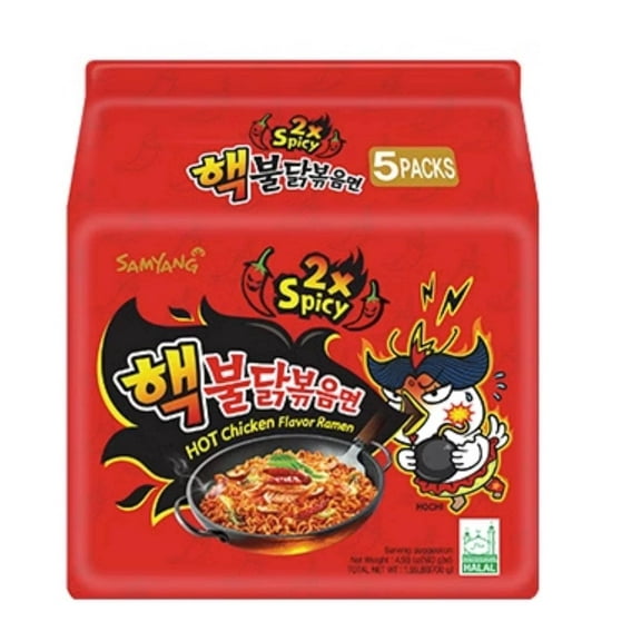 Samyang Buldak Spicy Ramen, Hot Chicken Ramen, GHH1Korean Stir-Fried Instant Noodle, 2X Spicy, 1 Bag with 5 Pack
