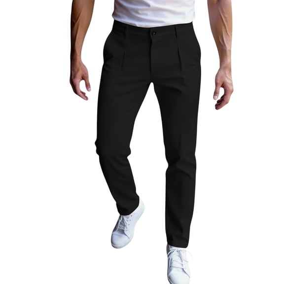 LODIENY Men Golf Dress Pants Stretch Slim Fit Casual Trouser Button Waist Slacks for Men Straight Leg Lightweight Trousers with Pockets Black M