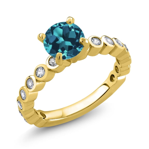 Gem Stone King 2.34 Ct London Blue Topaz White Created Sapphire 18K Yellow Gold Plated Silver Ring (Size 9)
