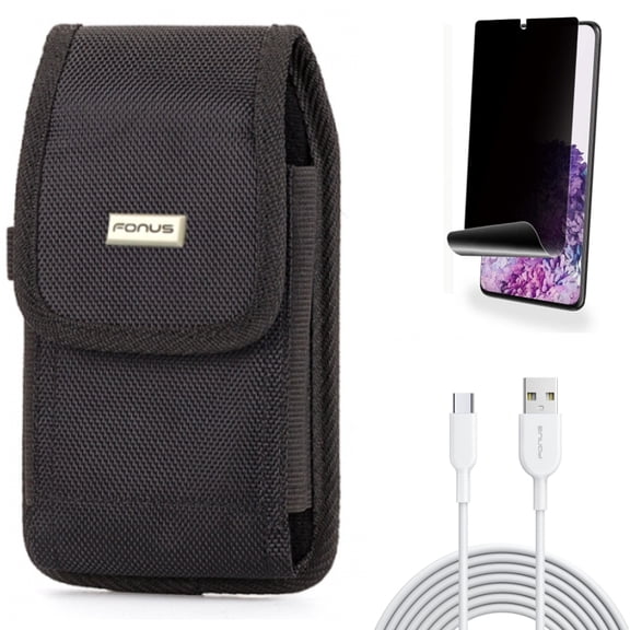 Case Belt Clip w Privacy Screen Protector w 6ft USB-C Cable for Samsung Galaxy S20 Plus - Swivel Holster Rugged, TPU Film [NOT GLASS] [Fingerprint Works], Type-C Fast Charger fits Galaxy S20 Plus