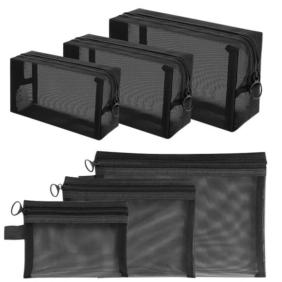 Mesh Cosmetic Bag Set, 6 Pcs Makeup Pouches for Travel and Organizing, Zippered Toiletry Bags for Home and Office
