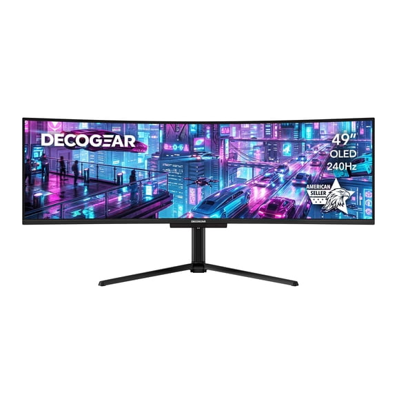 Deco Gear 49" QD-OLED 240Hz Curved Ultrawide Gaming Monitor - 5120×1440 DQHD, 32:9 Dual-QHD Display, 0.03 ms Response, HDR400 True Black, 90W USB-C, KVM, Adaptive Sync, RGB Lighting