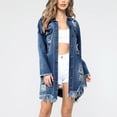thumbnail image 3 of LYXSSBYX Womens Denim Jackets Plus Size Clearance Women Button Long Sleeve Pockets Hole Open Front Jean Jacket Overcoat Tops, 3 of 9