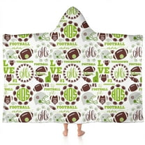 Green Football Monogram Pattern Hooded Bath Towel，60"x35" for Ages 3 To 12 Kids, Quick Dry Lightweight Soft Microfiber Hood Beach Towel Cover Up for Kids