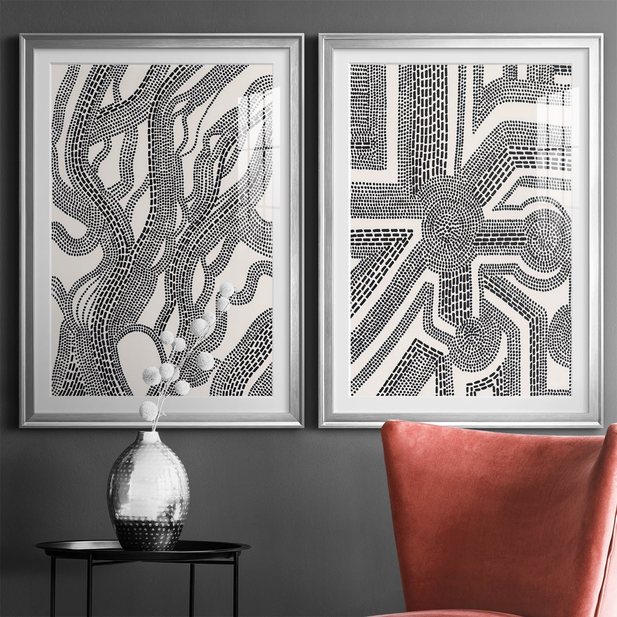 Wexford Home Dots and Dashes I Premium Framed Print, 26.5" x 36.5" - Ready to Hang, Silver (Set of 2)