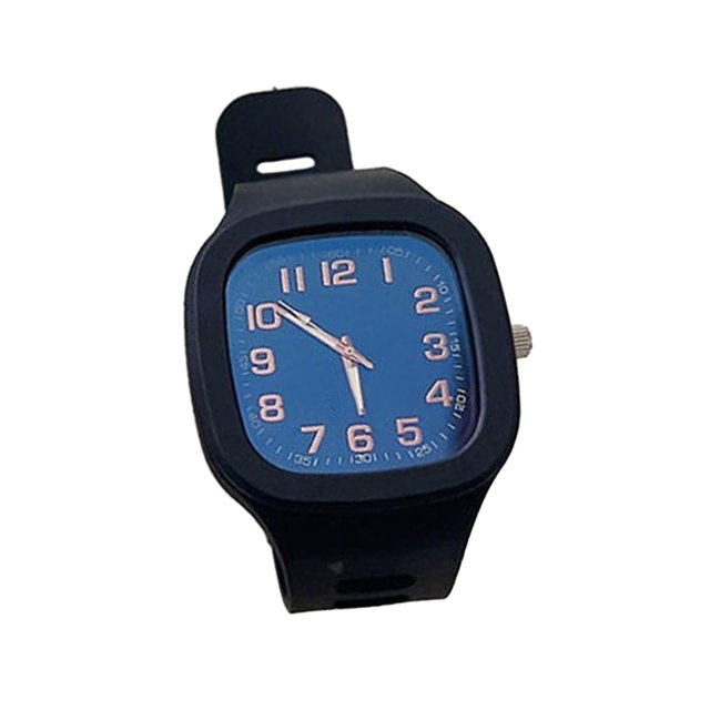 reloj electrónico reloj minimalista reloj de pulsera con esfera reloj de pulsera reloj analógico para hombres mujeres estudiantes regalos del día de , negro Reloj unisex de esfera cuadrada con carátula azul visible, números arábigos y manecillas plateadas, corona lateral y correa de silicona negra; vista frontal ligeramente inclinada. Adecuado como accesorio de moda diario y opción de regalo para estudiantes.
