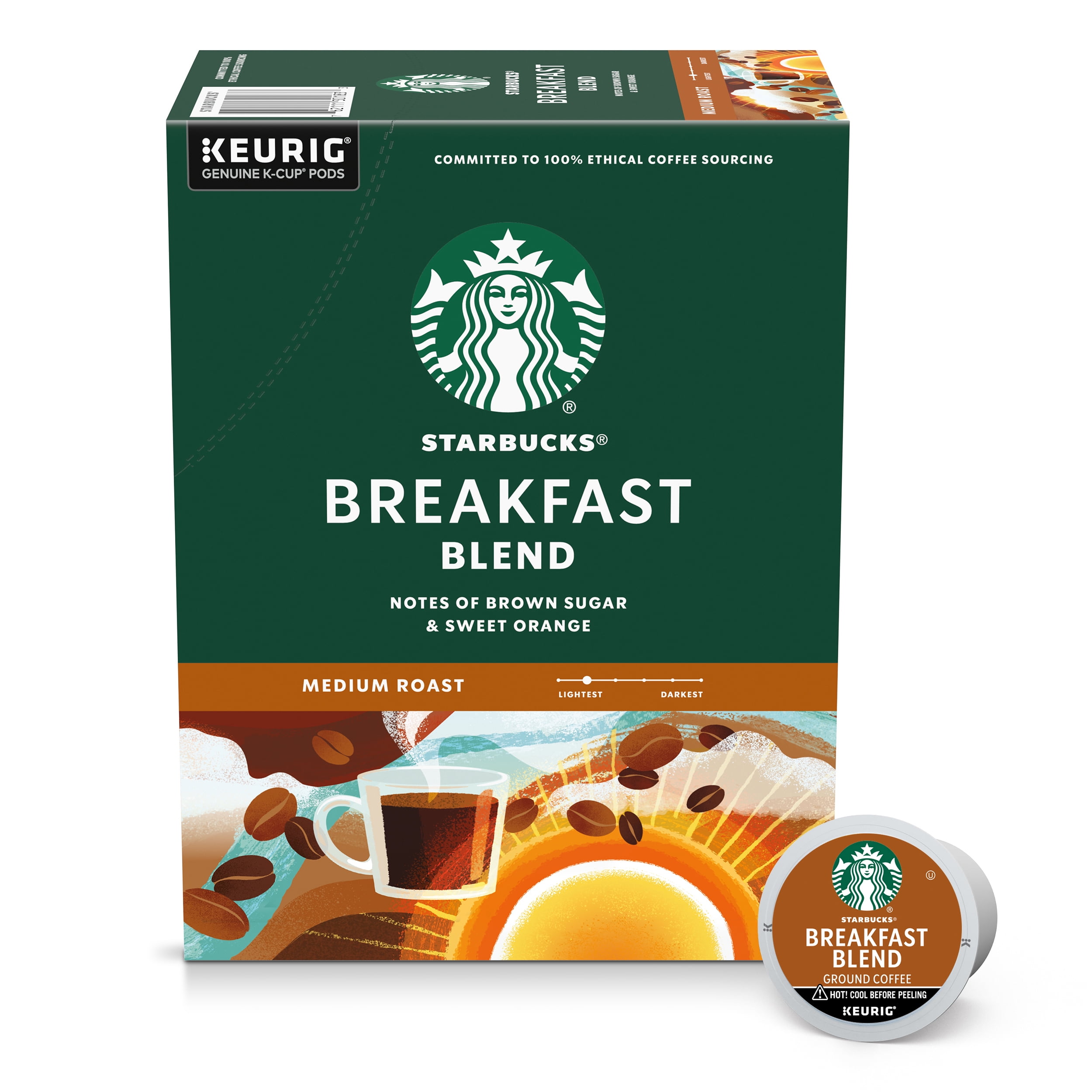Starbucks Breakfast Blend, Medium Roast K-Cup Coffee Pods, 100% Arabica, 22 ct​