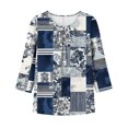thumbnail image 4 of Idoravan 3/4 Length Sleeve Womens Tops Pleated Front Crew Neck Blouses Floral Shirts for Women Women's Crew Neck Ruched Floral Print Fashion Casual Loose 3/4 Sleeve Top, 4 of 5