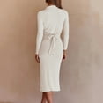 thumbnail image 5 of Lilgiuy Women's Solid Color Knitted Long Sleeve Split Fork Hip Lapel Dress White Fall Dresses for 2022 Spring Winter, 5 of 5
