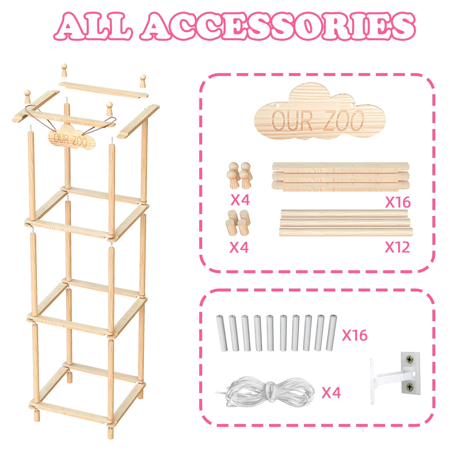 Fowroa Stuffed Animal Storage ,Wooden Zoo Toy Storage , Plushie Organizer Holder Rack with Elastic Cords