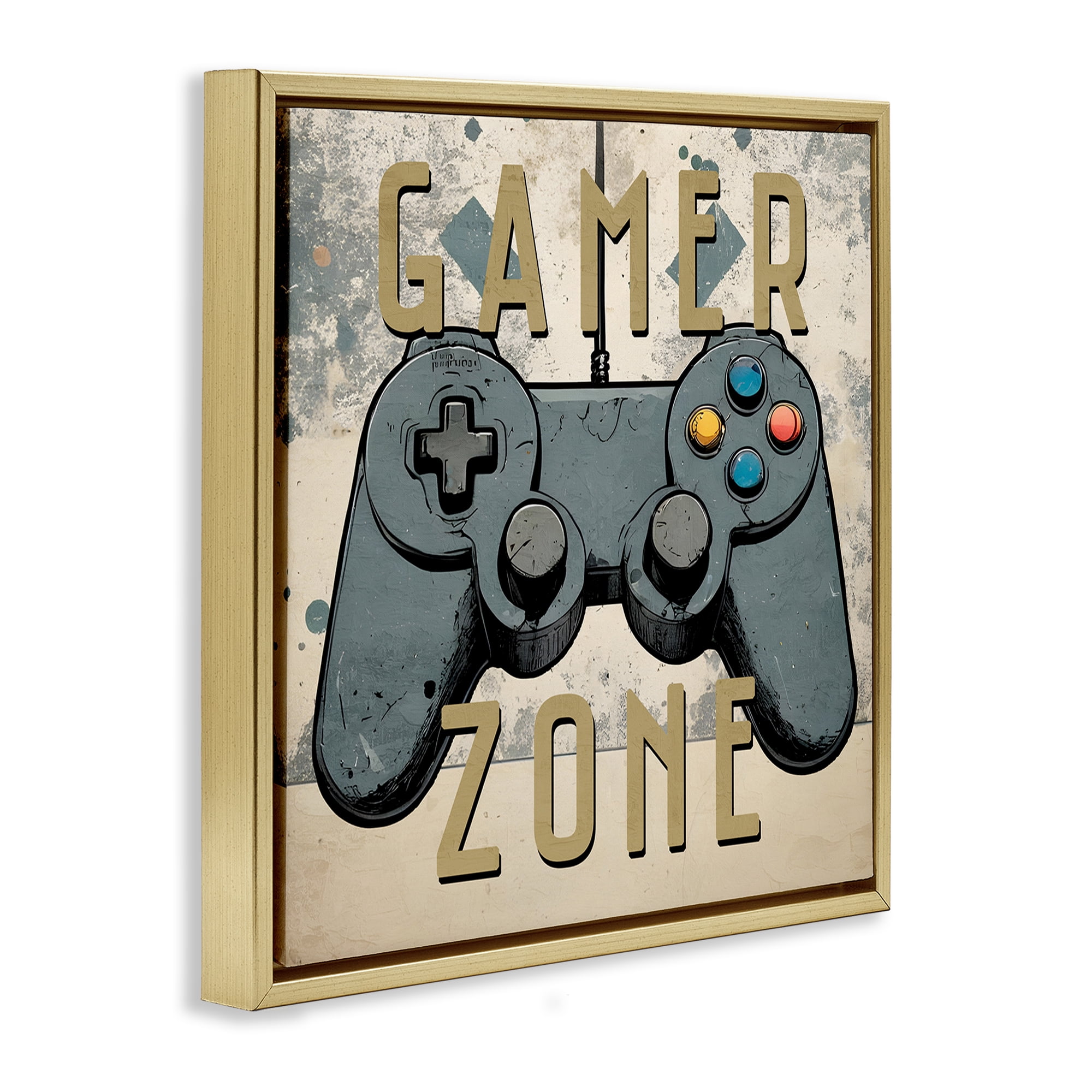 Stupell Industries Vintage Gamer Zone Entertainment Painting Gold Floater Framed Canvas Art Print Wall Art, 25 x 25