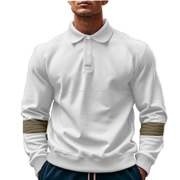 pstuiky camisetas de manga larga para hombre, Top de manga larga con cuello y hebilla para hombre Tops de hombre xl