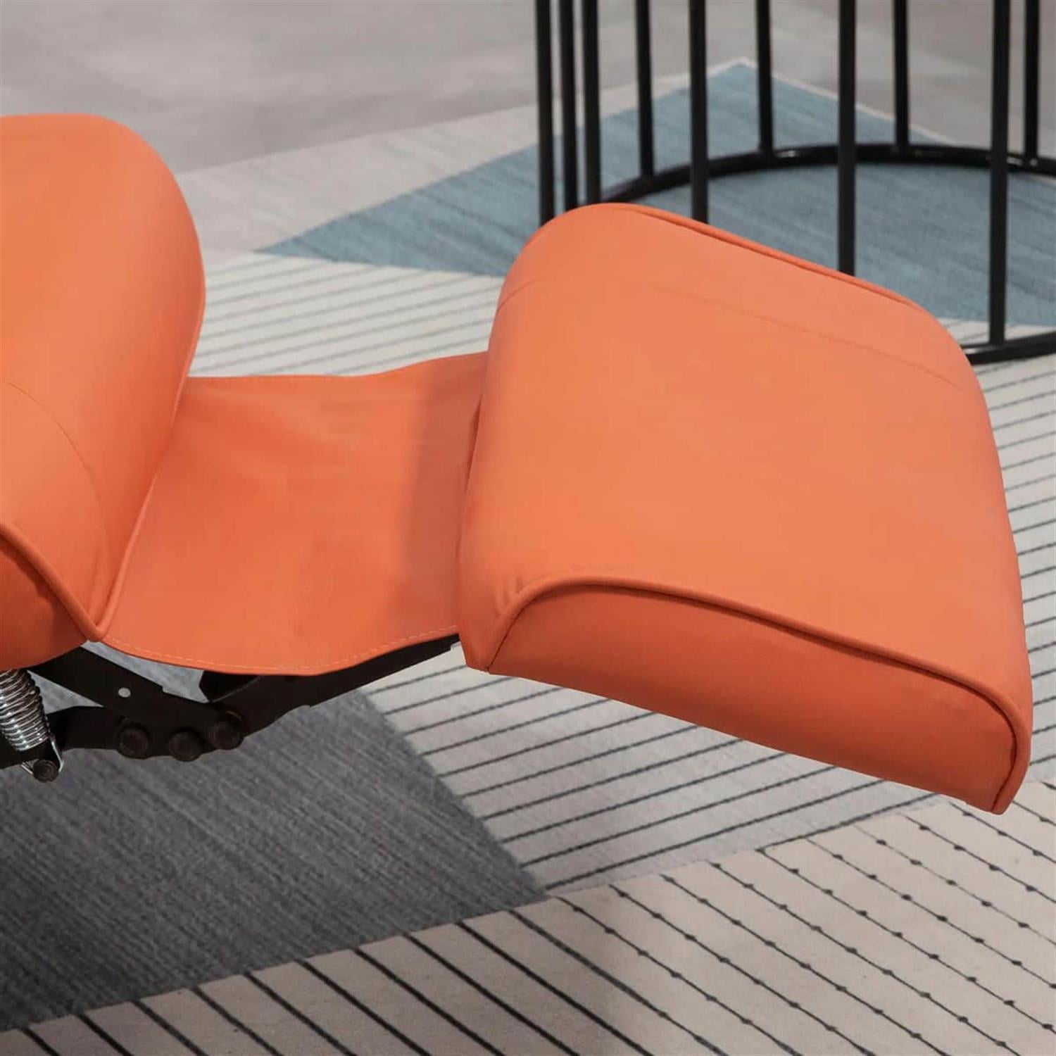 Demi Bonn 39" Faux Leather Swivel Recliner with Footrest, Armrest and Wooden Base for Living Room, Comfort High-Backed Sofa Chair, Orange