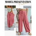 thumbnail image 6 of QAFOPEH Women Casual Drawstring Elastic Waist Pockets Solid Color Wide Leg Pants, 6 of 7