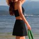 thumbnail image 4 of Trajes de baño tankini para mujer Traje de baño de color sólido de cintura alta dividida para mujer Traje de baño de bikini conservador y de moda Traje de baño de dos piezas para mujer, 4 of 5
