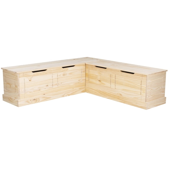 Linon Romero Casual Wood Corner Dining Breakfast Nook with Storage, Unfinished