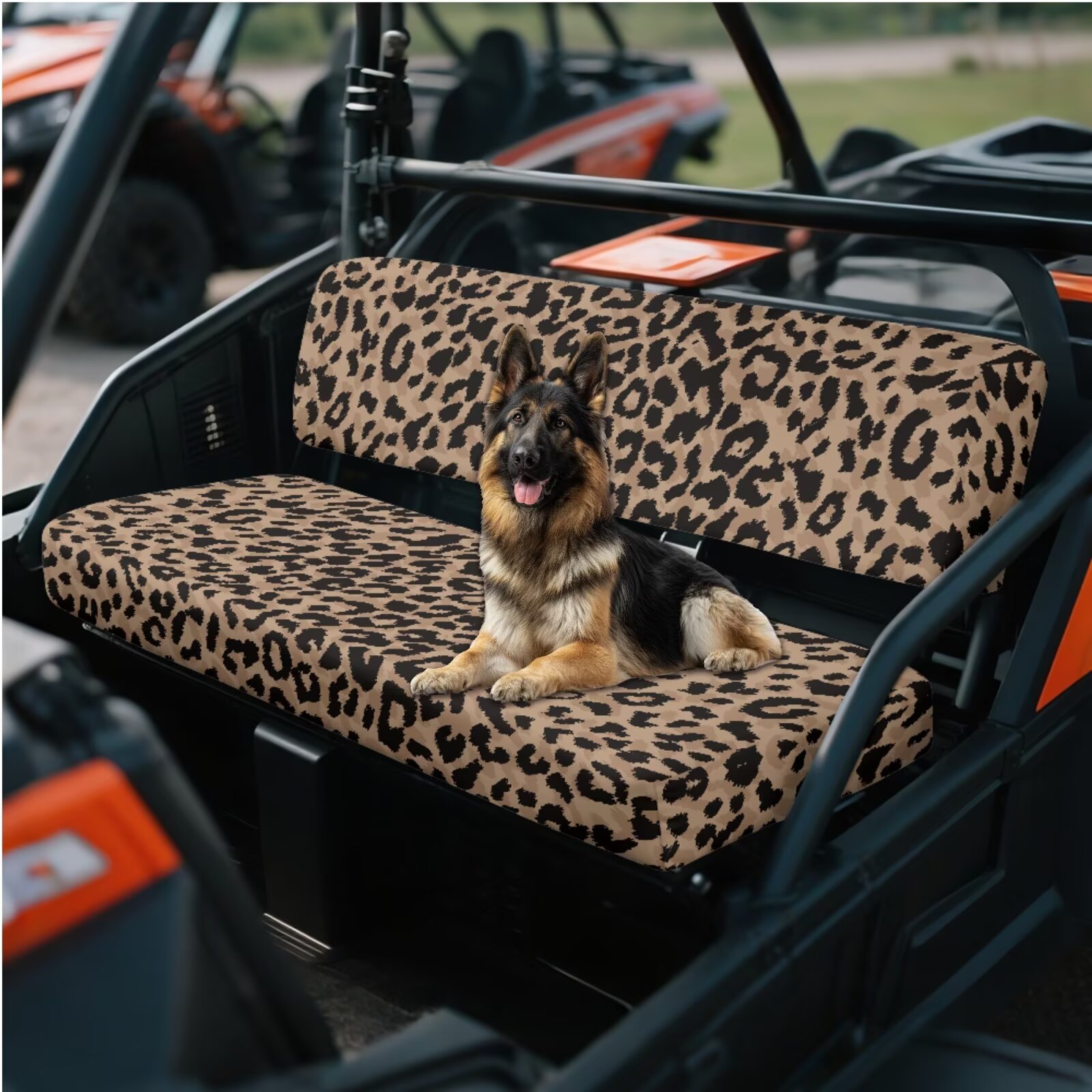 Yuyamidu Brown Leopard Print UTV Seat Cover 2 PCS Mule Bench Seat Cover Compatible with Kawasaki Mule 3000 3010 3020 4000 4010 2001-2023 2025 UTV Accessories