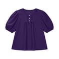 thumbnail image 4 of Craaazy Women Casual Round Neck Blouse, Solid Color Short Sleeve Puff Sleeve Top, Loose Fit Comfy Ruched Front Tee for Daily Wear Gifts, 4 of 5