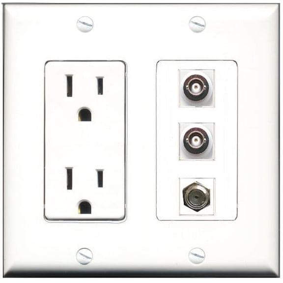 RiteAV - 15 Amp Power Outlet 1 Port Coax 2 Port BNC Decorative Wall Plate