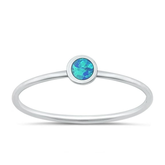 CHOOSE YOUR COLOR Blue Simulated Opal Wholesale Ring .925 Sterling Silver Minimalist Band CZ Female Size 6