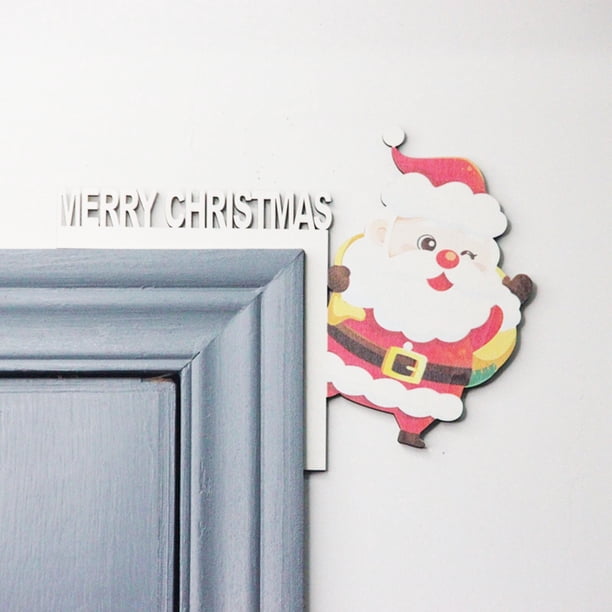 Christmas Door Frame Decoration Santa Claus Wooden Ornament Elk Xmas Decor
