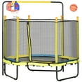 thumbnail image 1 of Qaba Trampoline pour Enfants de 4,6 Pieds avec Panier de Basket, Barre Horizontale, Jaune, 1 of 10