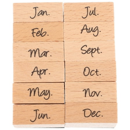 Masteelf 12pcs Wooden Month Stamp Wooden Stamp Scrapbooking Journaling Supplies