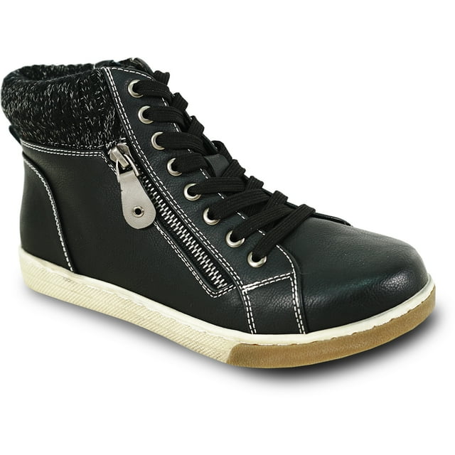kozi Canada Women Comfort Casual Ankle Bootie RILEY-5 Fall Boot Wedge Boot Side Zipper Removable Insole Black Size 5