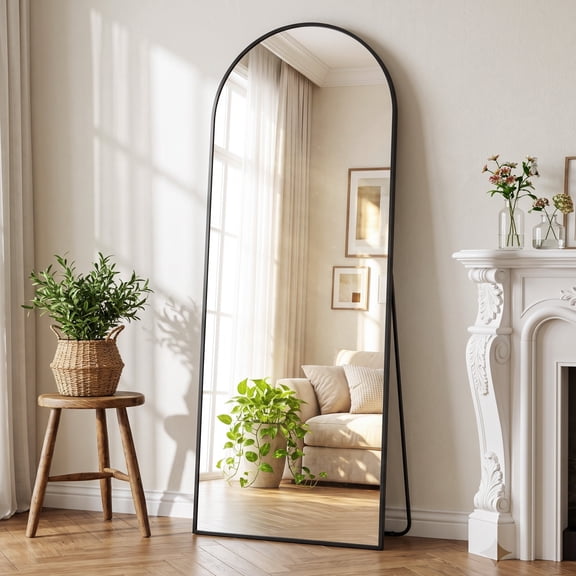 Antok 58.4"x18" Arched Full Length Mirror with Stand - Black Frame Standing Floor Mirror, Full Body Mirror, Shatterproof, Freestanding/Wall Mount, for Bedroom, Dressing Room