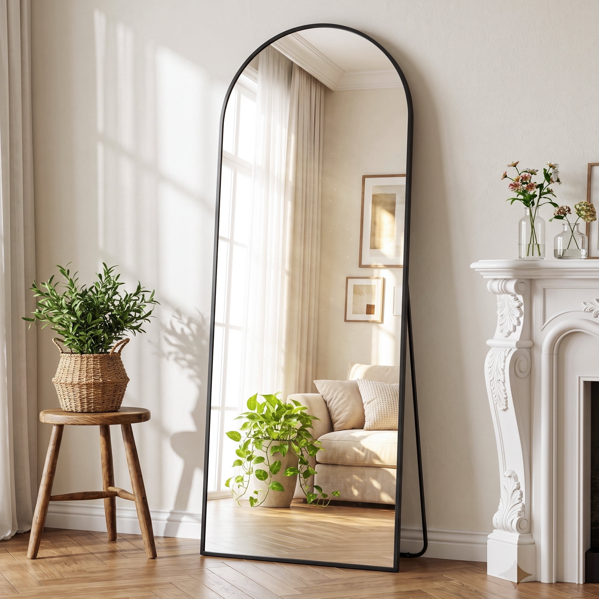Antok Arched Full Length Floor Mirror 58 x18.1  Full Body Mirror with Stand  for Bedroom  Living Room  Cloakroom  Black
