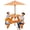 Orange&White, variant on Kids Picnic Table & Stool Set, Outdoor Wood Round Table & 4 Bench, Toddler Picnic Table Set w/Height Adjustable Umbrella, Children Activity Table w/Cup Holders for Patio, Garden, Backyard