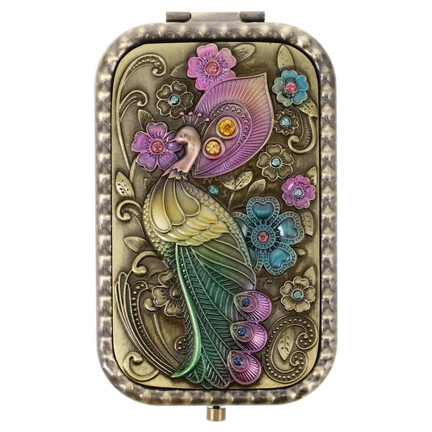 GOOHOCHY Espejo de bolsillo retro portátil Mini espejo de maquillaje plegable vintage Espejo de tocador de metal Espejo de viaje compacto Accesorio de herramienta de maquillaje para mujeres y niñas