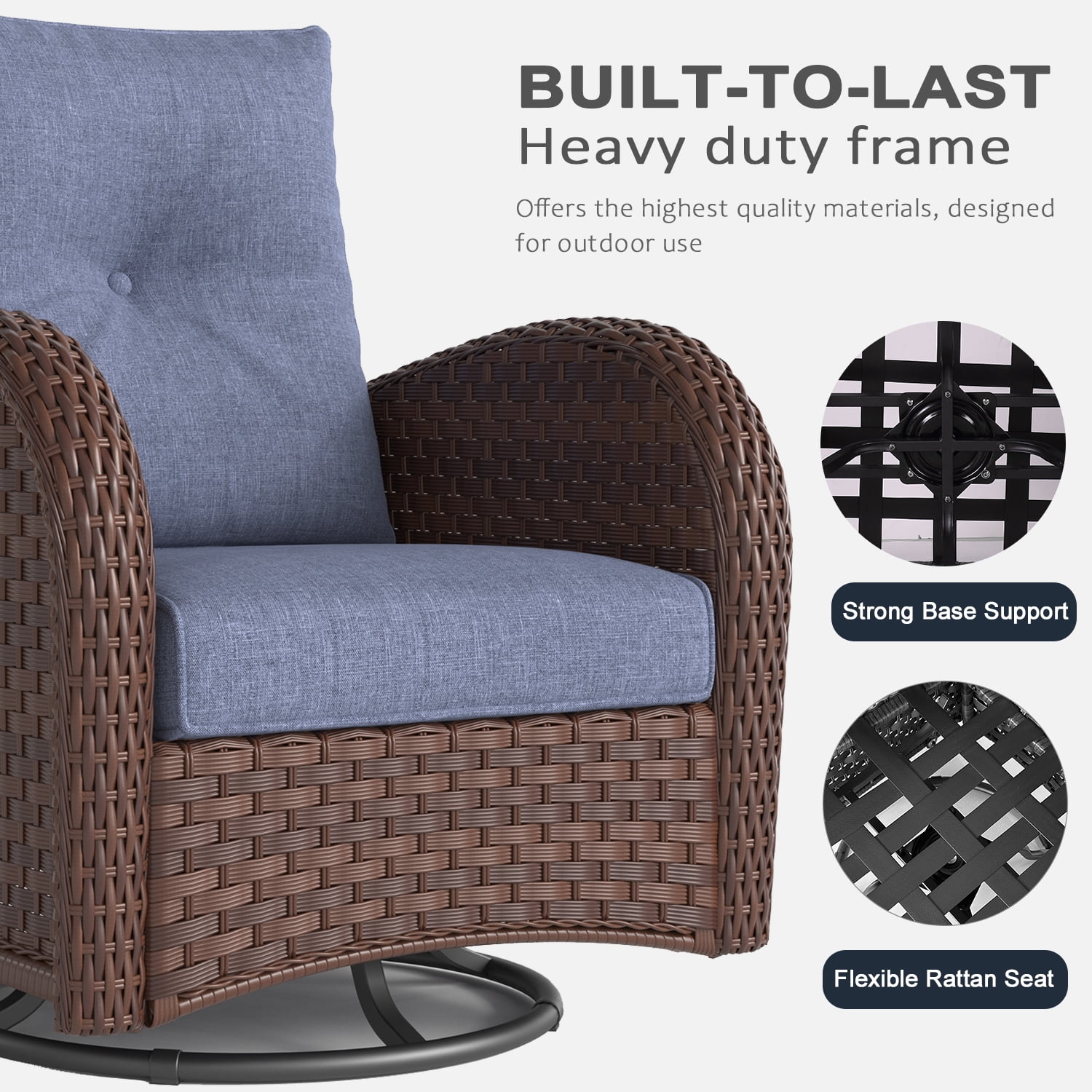 LayinSun 10 Pieces Outdoor Patio Furniture Set with Fire Pit Table, Rattan Wicker Sectional Swivel Rocker Chairs Sets