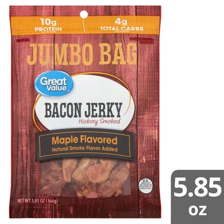 Great Value Hickory Smoked Maple Flavored Bacon Jerky Jumbo Bag, 5.85 oz