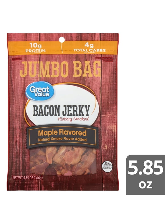Great Value Hickory Smoked Maple Flavored Bacon Jerky Jumbo Bag, 5.85 oz