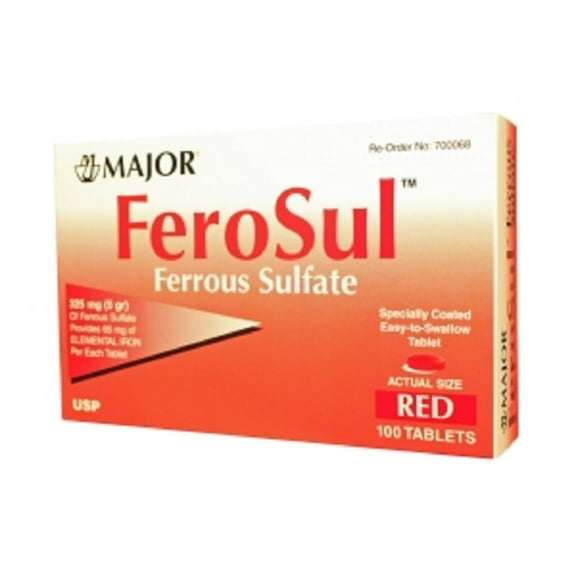 207MJRX MAJOR FERROUS SUL 5GR RED TAB FERROUS SULFATE-325 MG Red 100 TABLETS