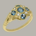 thumbnail image 2 of LBG British Made Classic Solid 18k Yellow Gold Natural Blue Topaz & Diamond Womens Anniversary Ring - 33 size options - Size 5.25, 2 of 6