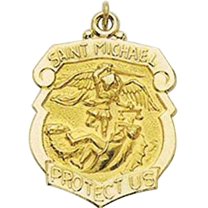 14K Saint Michael Badge Religious Medal - 1/2 inch x 3/4 inch (20mm) Solid 14K Yellow Gold