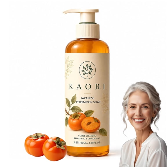 Kaori Persimmon Soap Bar for Elderly Odor Natural Purifying Moisturizing Cleansing Soap with Olive Oil Shea Butter for Men Women Mature Skin
