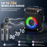 FanFun Portable Bluetooth Speaker with Microphones, Party Speaker with Lights, Remote Control, Powerful Loudspeaker, AUX Input, FM, REC