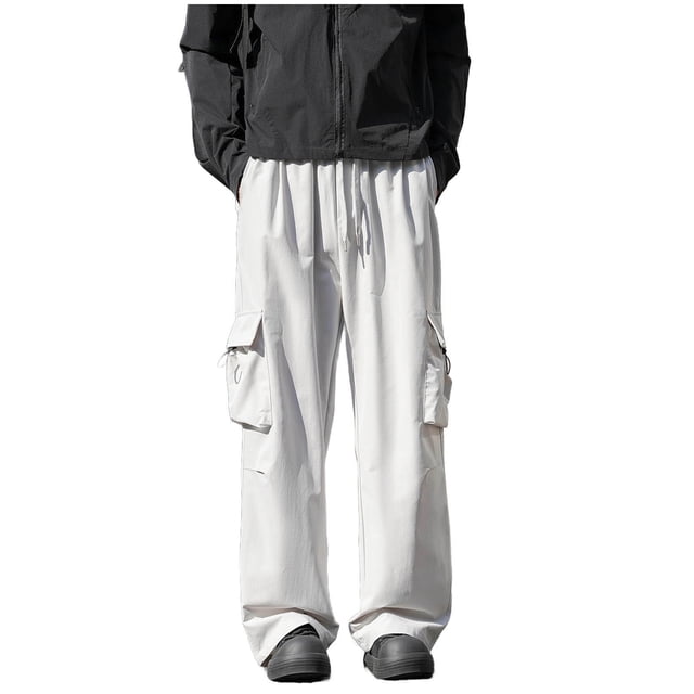 Cargo Pants for Men, Solid Color Pocket Elastic Waist Casual Fashion Trousers for Spring Summer