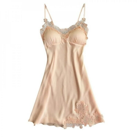 

Pretty Comy Women Summer New Style Sexy Charming Shoulder Tape Wrapped Chest Lace Decor Nightgowns Khaki M