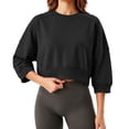 thumbnail image 6 of Naotn Women Cropped Sweatshirts Fall Trendy Crew Neck 3/4 Raglan Sleeve Solid Loose Casual Workout Pullover Tops, 6 of 8